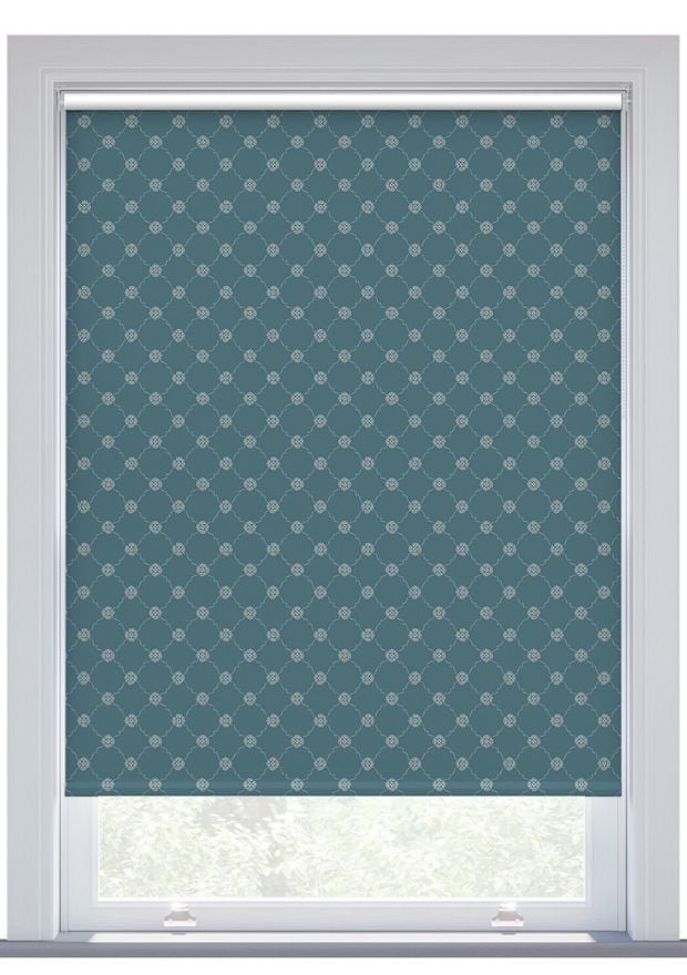 JL x Sanderson Barley Trellis, Ink Dove Blue Blackout Roller Blind