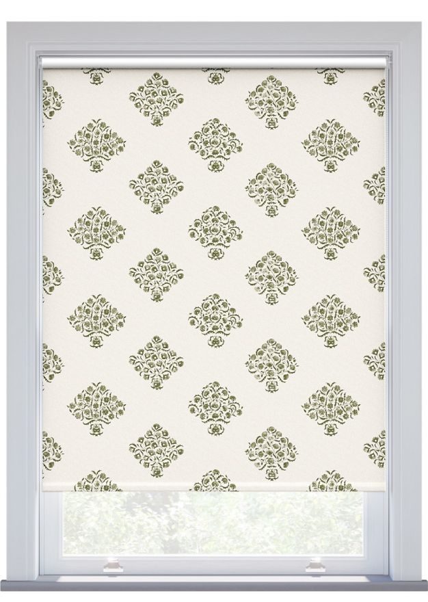 JL x Sanderson Ottoman Flowers Blackout, Olive Roller Blind