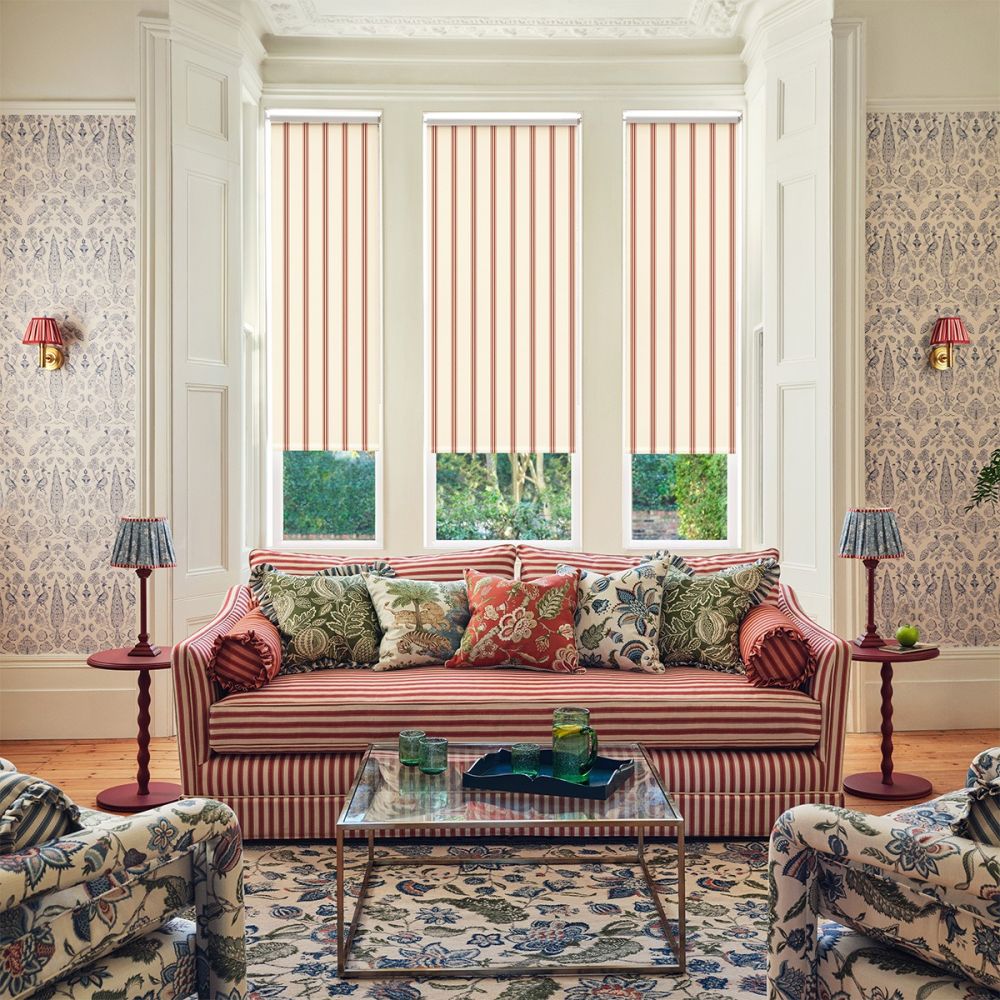 JL x Sanderson Arbre Stripe, Linen Peach Blackout Roller Blind