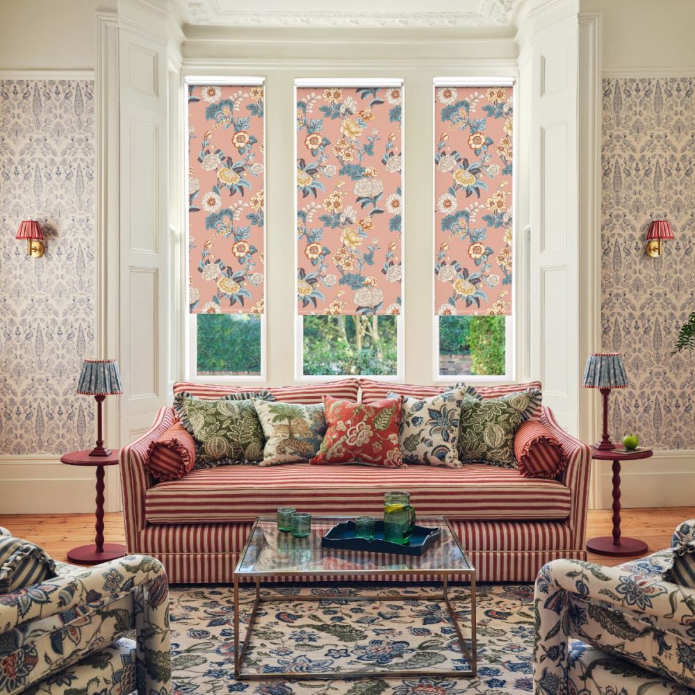 JL x Sanderson Boxwood, Avocado Pink/Caneel Blackout Roller Blind
