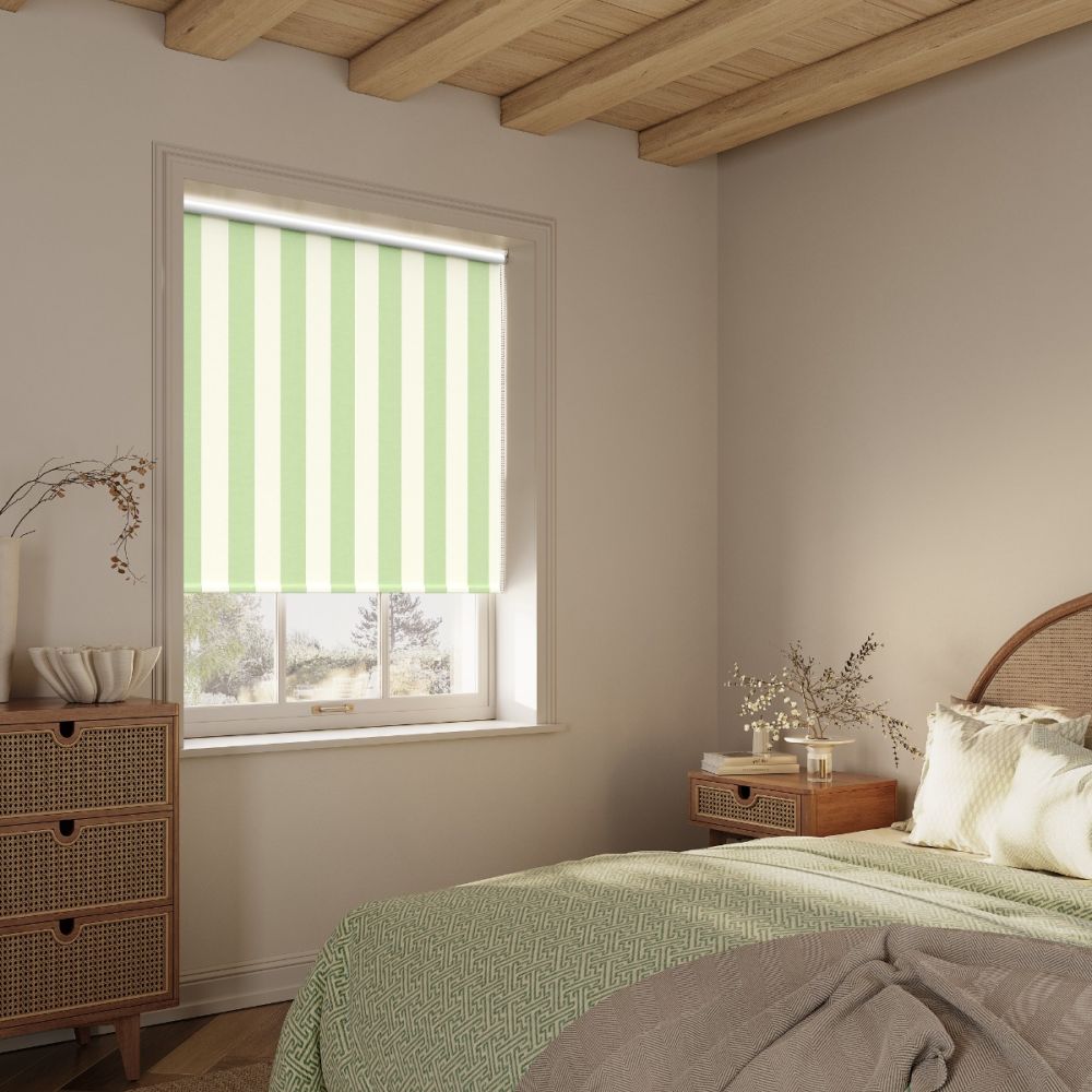 Scion Central Stripe, Pea Green Blackout Roller Blind