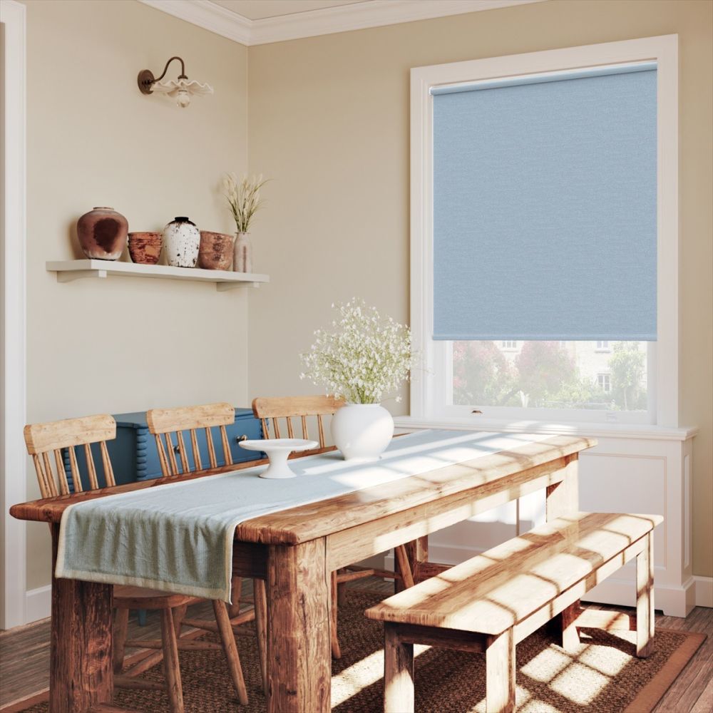 Sky Blue Linen Touch Blackout Twist Fit Roller Blind