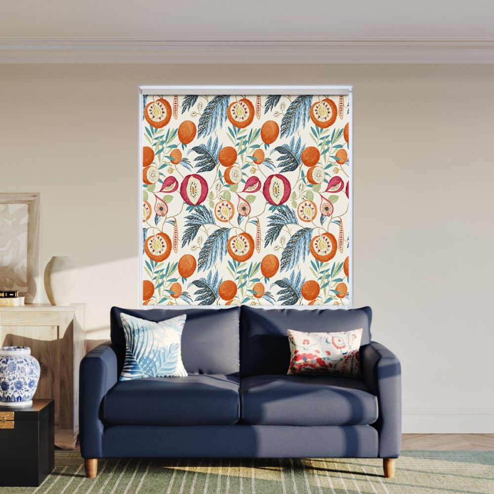 Sanderson Jackfruit, Indigo Rambutan Blackout Roller Blind