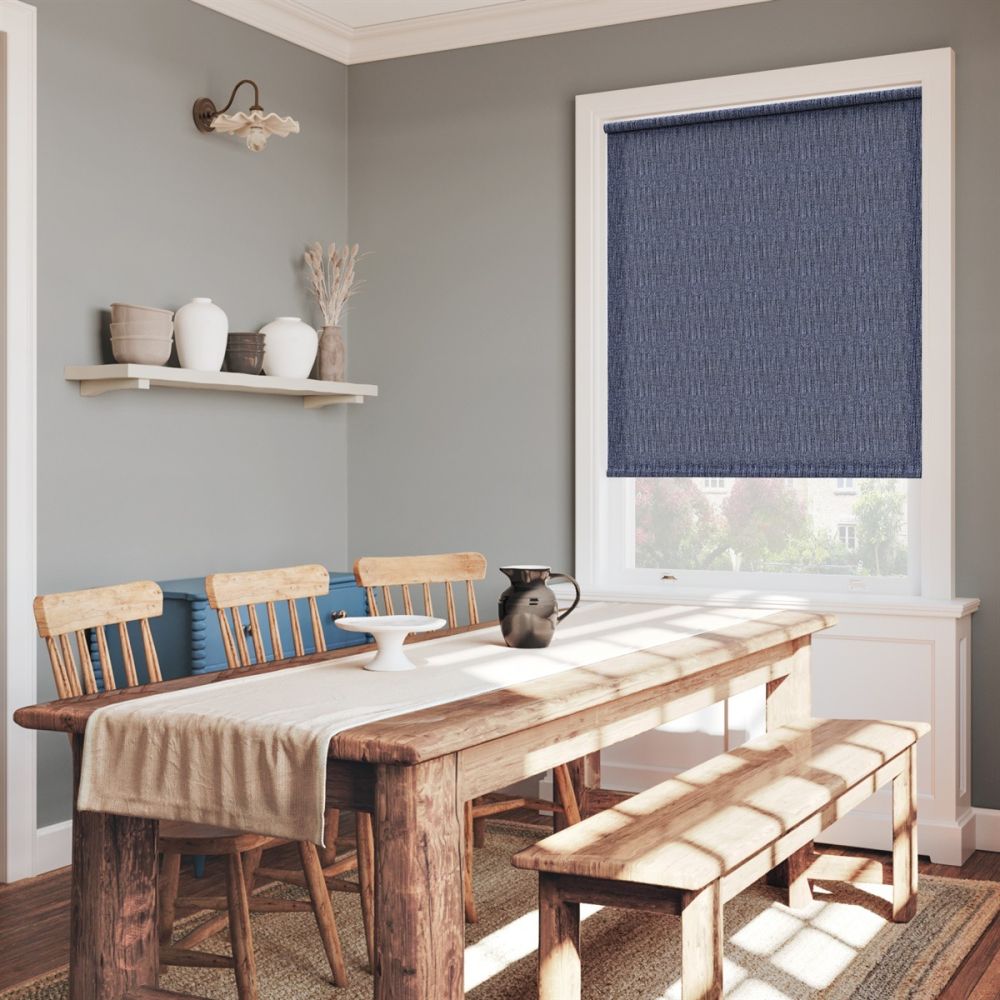 Washed Denim Loose Weave Electric Roller Blind