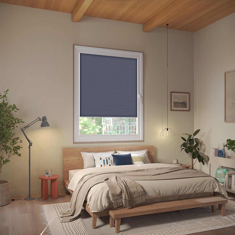 Navy Sheen Stick On Pleated Blind