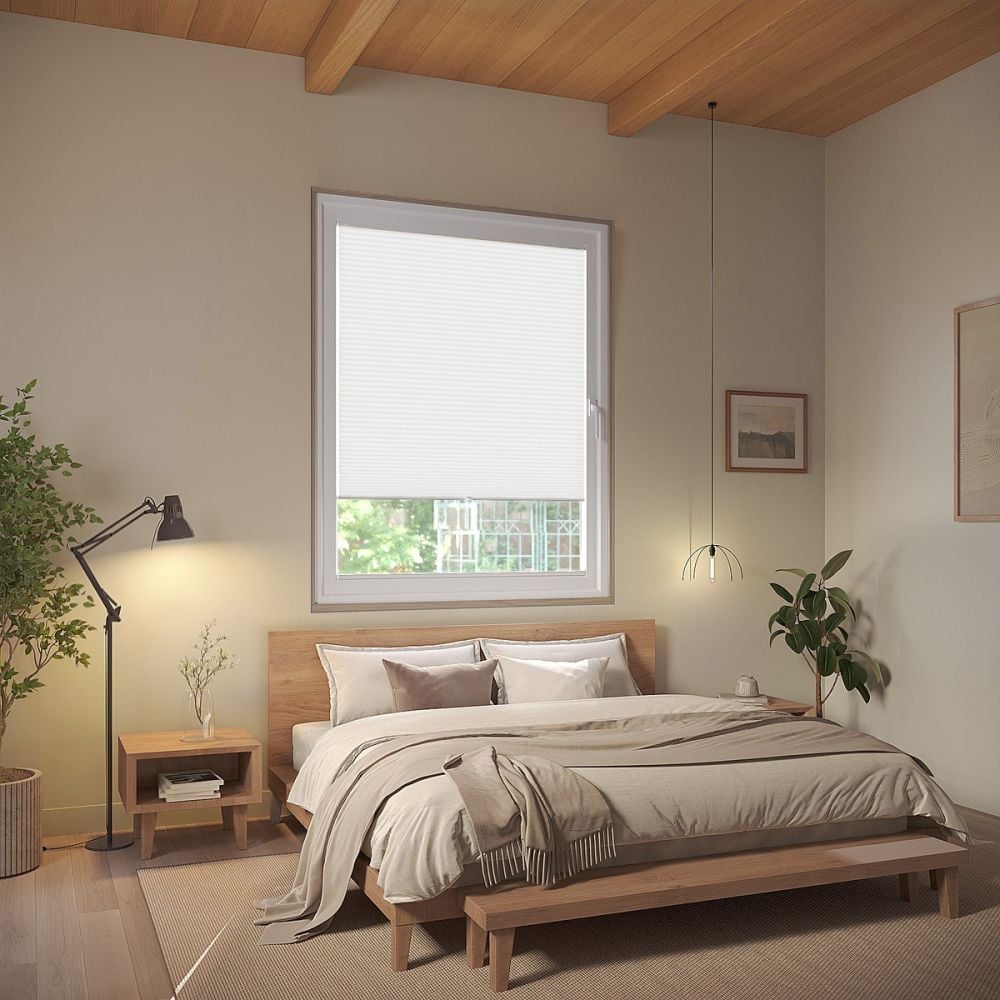 Scandi White Linen Stick On Pleated Blind