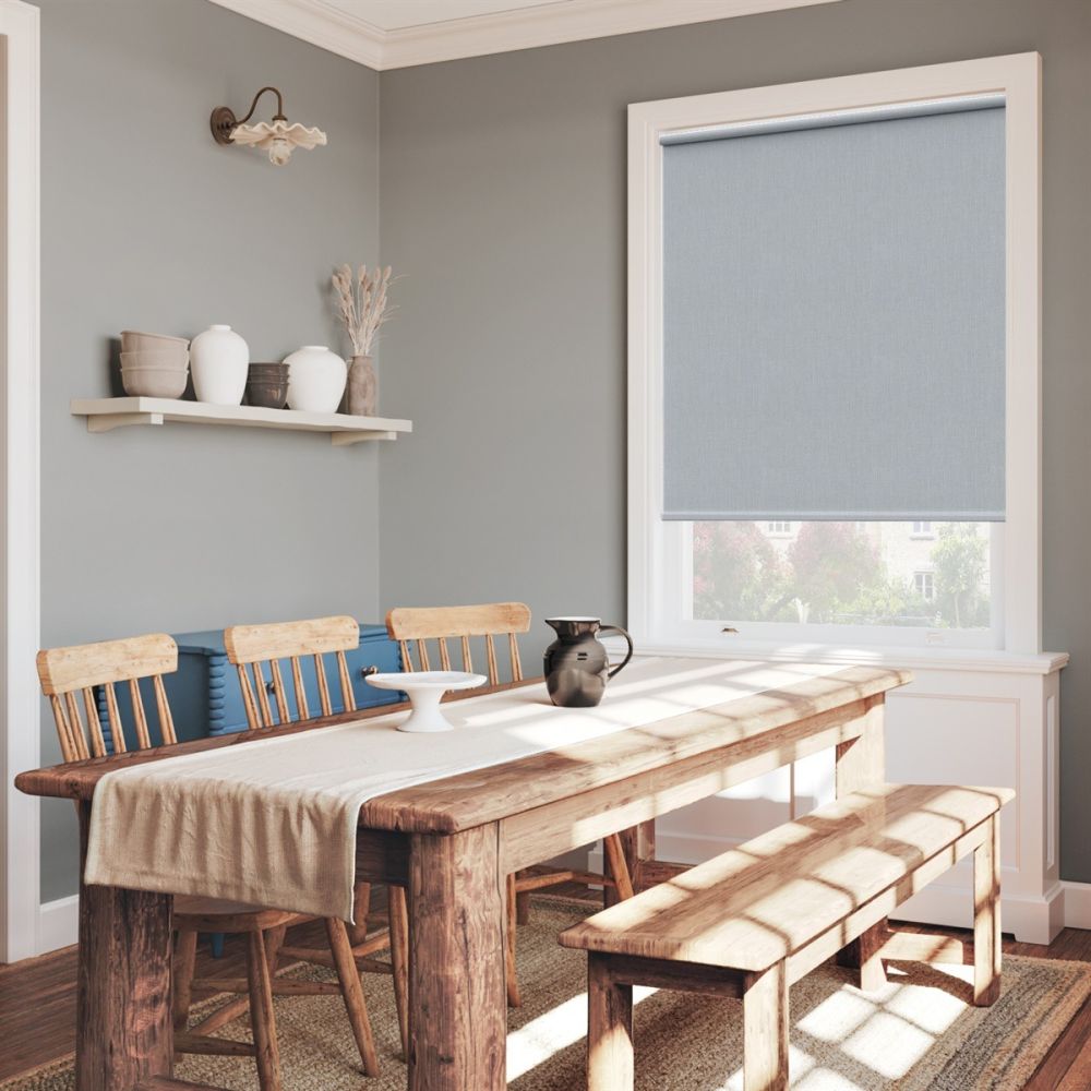 Sky Blue Close Weave Electric Roller Blind