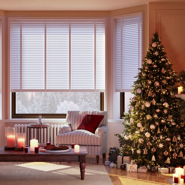 Christmas living room cosy haven wooden blinds